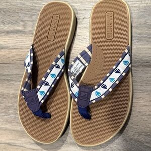 Sperry Tan and Navy Flip Flops